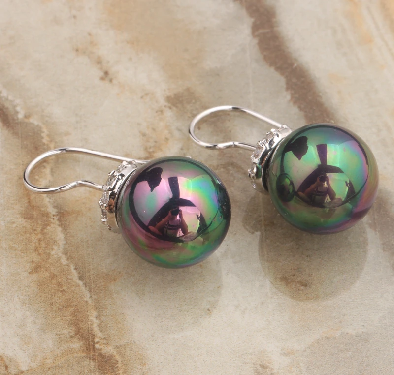 Mystic Rainbow Gems Black Pearl Cubic zirconia 925 Sterling Silver Dangle Earrings Fashion Jewelry S5463|sterling silver dangle earrings|dangle