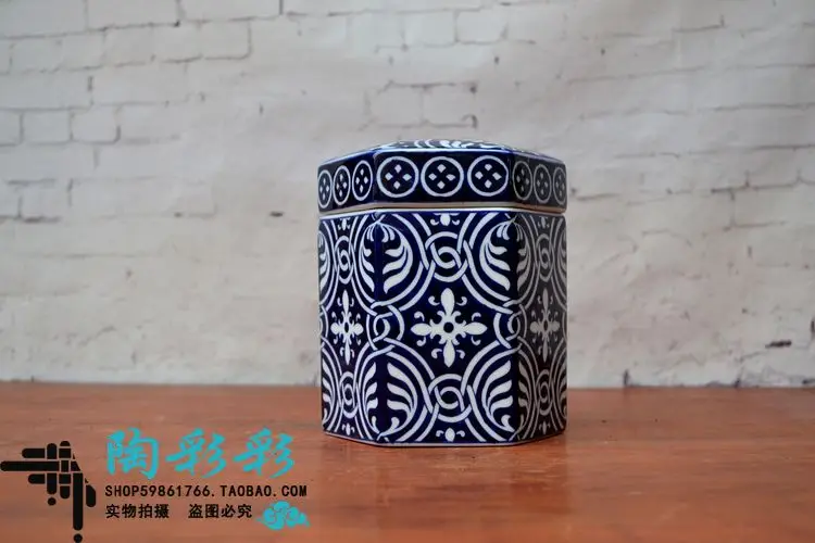 Тао кайцай Новая китайская сине белая фарфоровая банка с крышкой маленькая для