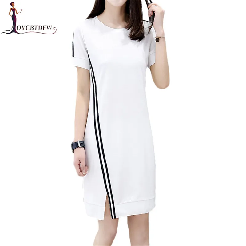 Летнее платье 2019 Новая модная футболка Повседневное с круглым вырезом Для женщин