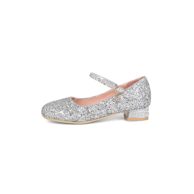 YMECHIC цвет серебристый, Золотой Bling Женские свадебные туфли на толстом низком каблуке блестящие Женские Туфли Мэри Джейн обувь для вечеринок Женские туфли-лодочки большого размера