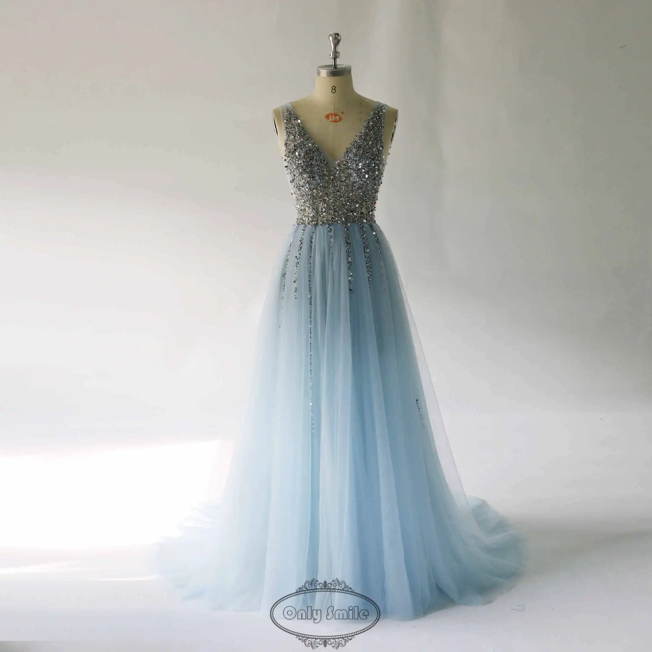 sky blue Sky Blue Celebrity Dresses selena gomez Sexy Backless Elegant See Through High Split celebrity evening dresses Vestido de Festa - Цвет: sky blue