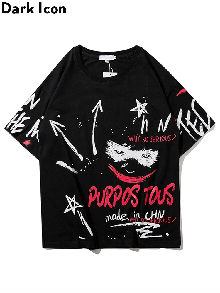 Темно значок граффити хип хоп футболки 2019 Лето негабаритных для мужчин вырез