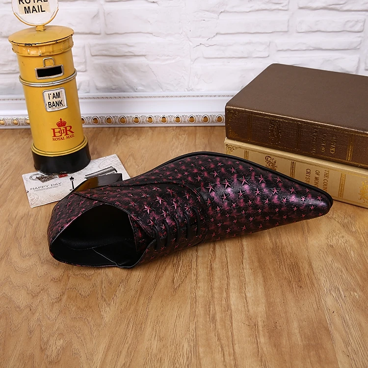 Новинка Модные фиолетовые мужские туфли с острым носком и звездами вечерние