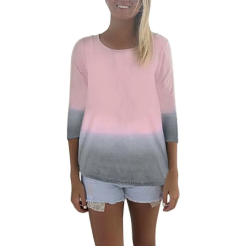 Летняя Мода Женский Футболка Градиент Цвета Новинка Trend Футболки Для Женщин