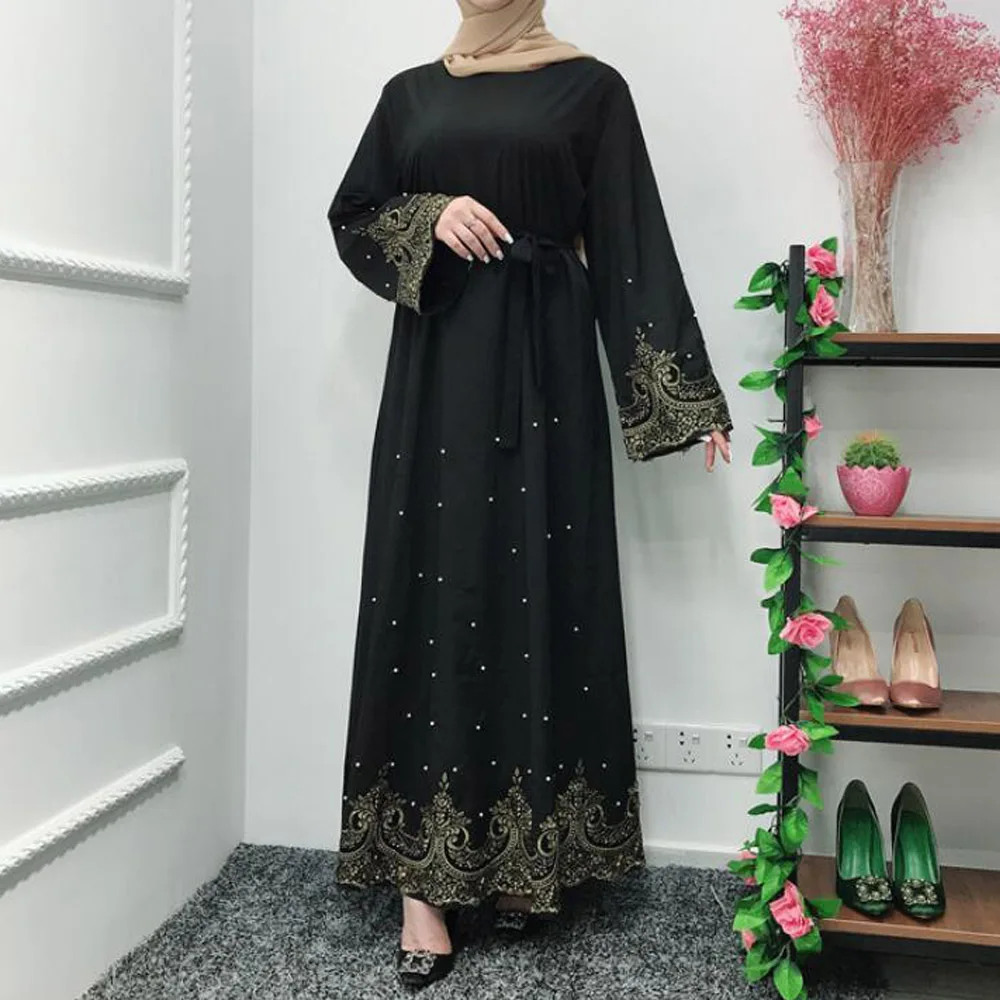 Maxi Dress Мусульманское платье, мусульманское платье для девочек, платье-кафтан в Дубае, платье с золотой вышивкой, Moslim Jurken Ramadan, арабское платье, Vestidos Musulmanes - Цвет: Maxi Dress