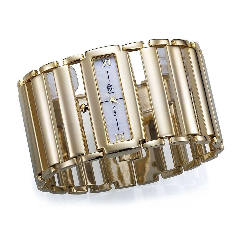 Женщин Роскошные Часы Из Нержавеющей Стали дамы Широкая Полоса Золото Серебро
