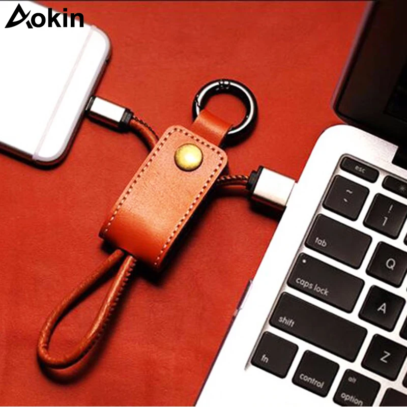 Кожаный брелок Aokin USB кабель Micro Type C для ключей Samsung Huawei Быстрая зарядка линия
