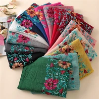 2021 plain embroider floral viscose shawl scarf from indian bandana print cotton scarves and wraps soft foulard muslim hijab cap