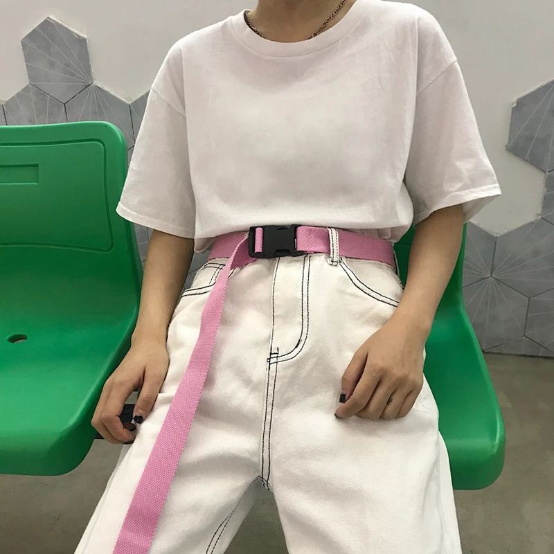 Adults Adjustable All-Match Belt Unisex Korean Style Canvas Belts Vintage Plastic Buckle Elastic Solid Color Long Waistband