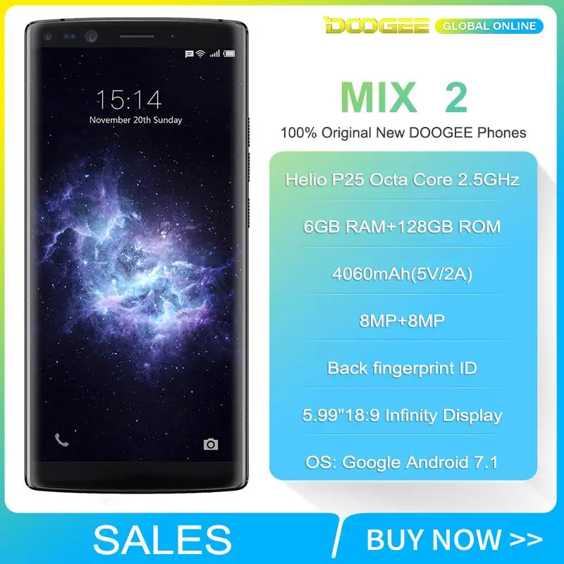 Быстрая DOOGEE Mix 2 5,9" 18:9 FHD+ смартфон P25 Восьмиядерный 16 МП 4060 мАч 6 ГБ+ 64 Гб разблокировка 4G мобильный телефон