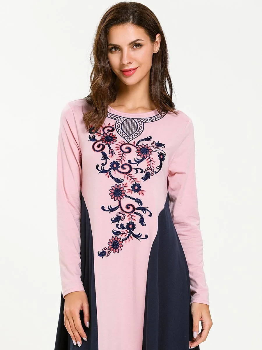 Розовое платье с вышивкой мусульманское Абайи Рамадан арабское хиджаб индийский