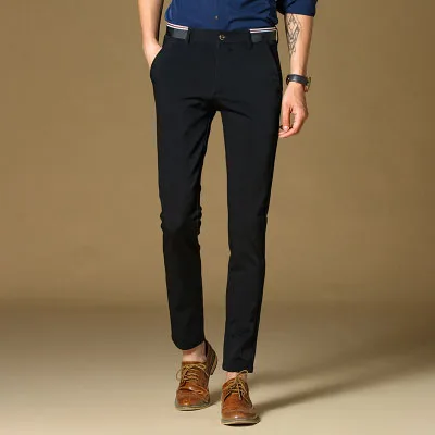 Новинка высокое качество мужская мода приталенный костюм брюки темно синие