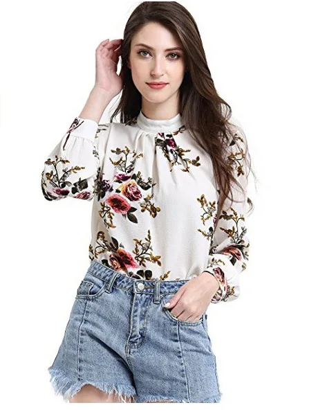 Весенне осенняя Модная рубашка с длинными рукавами и цветочным принтом