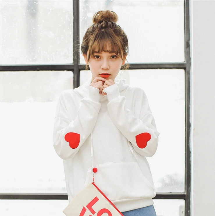 2016 Осень Женщины Толстовки Кофты Корейский Любовь Вышивки Свободные Моды