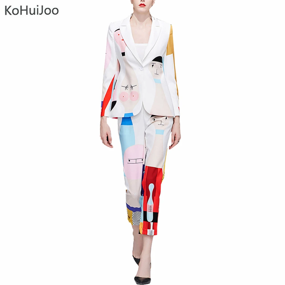 Женский костюм со штанами KoHuiJoo модный из 2 предметов: блейзер с длинными рукавами