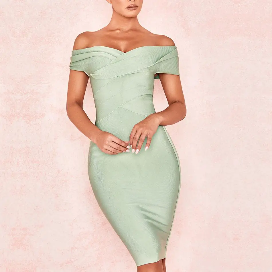 

Miss Water New Celebrity Party Bodycon Bandage Dress Women Short Sleeve Off The Shoulder Sexy NightClub Dress Women Vestidos