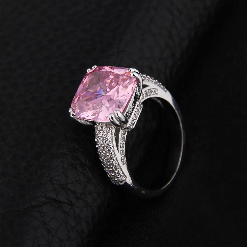 Женские кольца с большим розовым цирконием из стерлингового серебра 925 пробы