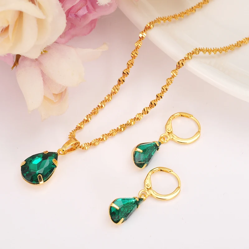 

Gold stone Wedding Jewelry Sets Cubic Zirconia Elegant Engagement Earring for Women girls charms gift Accessories drop shipping