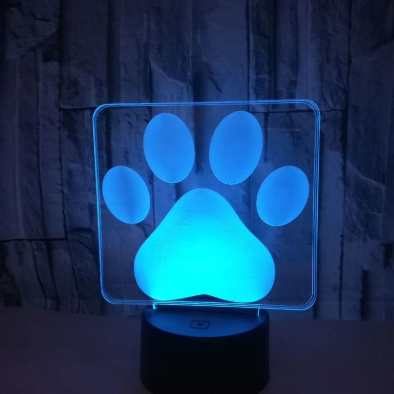 Собака Следы лап моделирование 3D настольная лампа LED Красочный Прекрасный Ночник