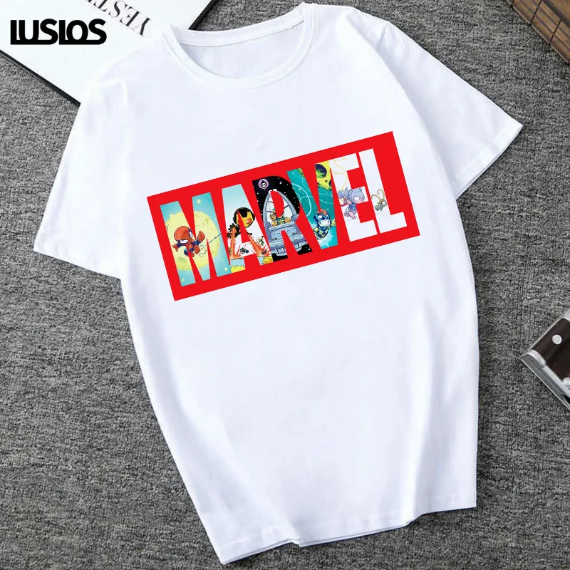 LUSLOS Cartton Marvel Футболка с принтом женская белая Повседневная футболка с буквенным принтом женская уличная футболка с супергероями