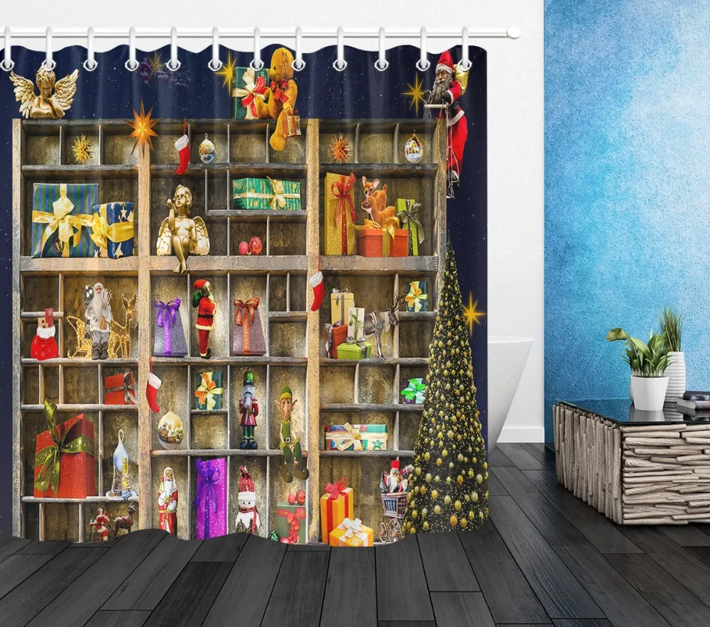 LB рождественские украшения на деревянном шкафу набор душевых штор Санта Клауса