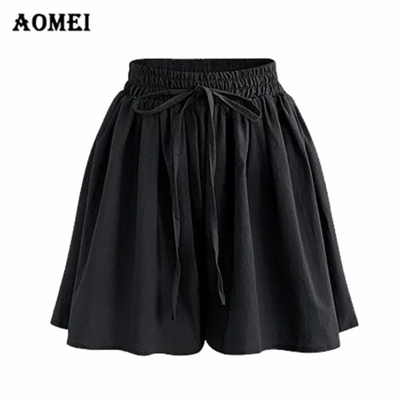 Summer Casual Pleated Women Shorts Mini A Line Wide Leg Hotpants Culottes Lace Up Elastic Waist Skirt Plus Size 5XL Skort | Женская