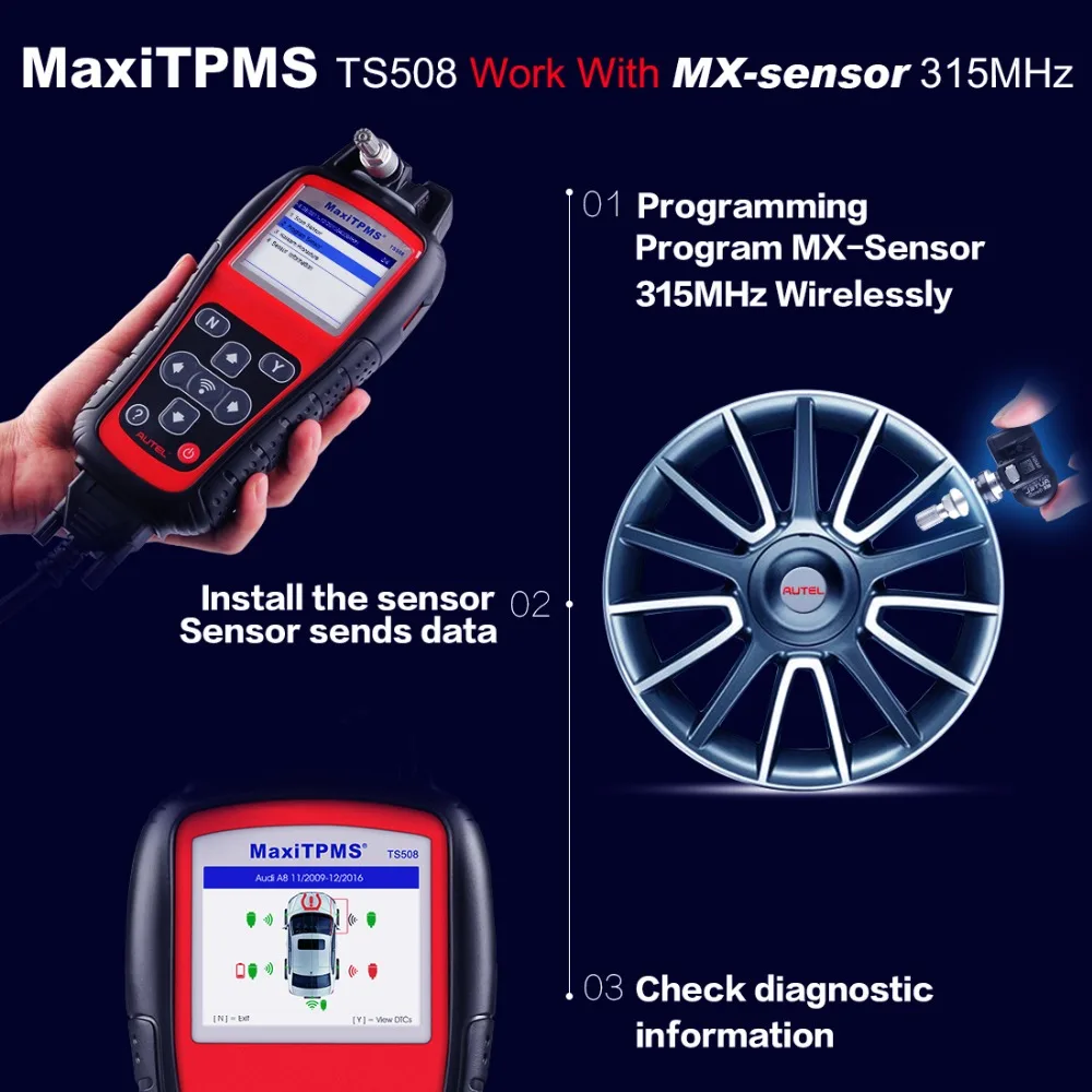 Autel MaxiTPMS TS508K Obd2 сканер, автомобильный диагностический инструмент, сканер, Автоматическое давление 315/433 МГц, TPMS датчик, активация