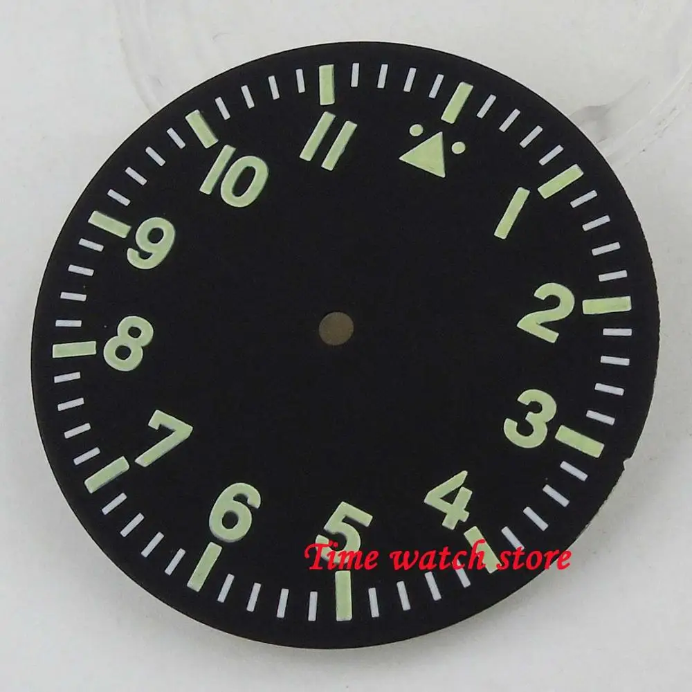 35.5mm black sterile dial green marks white fit for Miyota 8215 821A Mingzhu 2813 Automatic movement watch D149 | Наручные часы