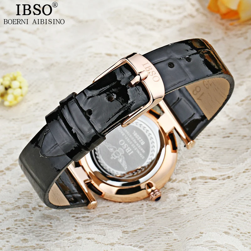 Женские часы с ремешком из натуральной кожи IBSO Роскошные Кварцевые кристаллами