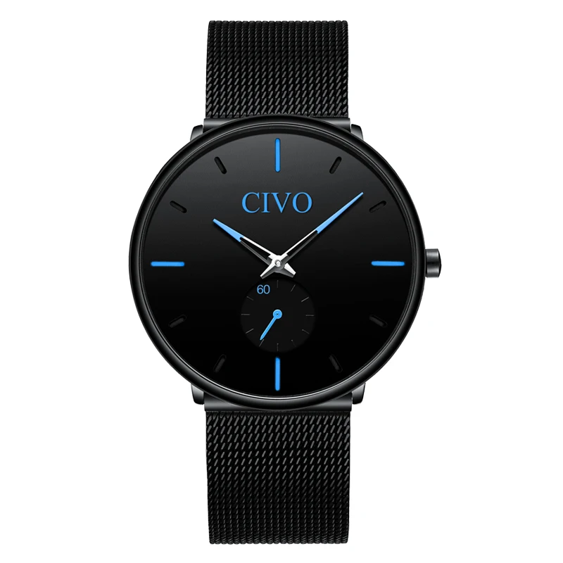 mesh blue pointer-1 CIVO модные ультра тонкие мужские s часы лучший бренд класса люкс водостойкие черные стальные сетчатые кварцевые наручные часы для мужчин простые ручные часы - Цвет: mesh blue pointer-1