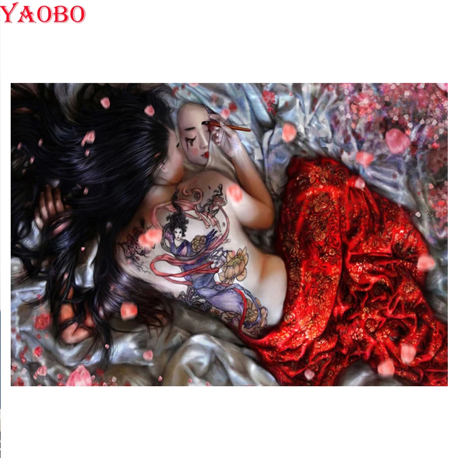 

5D DIY full square round diamond painting Cross Stitch Tattoo Japanese woman diamond embroidery Rhinestones mosaic Diamond art