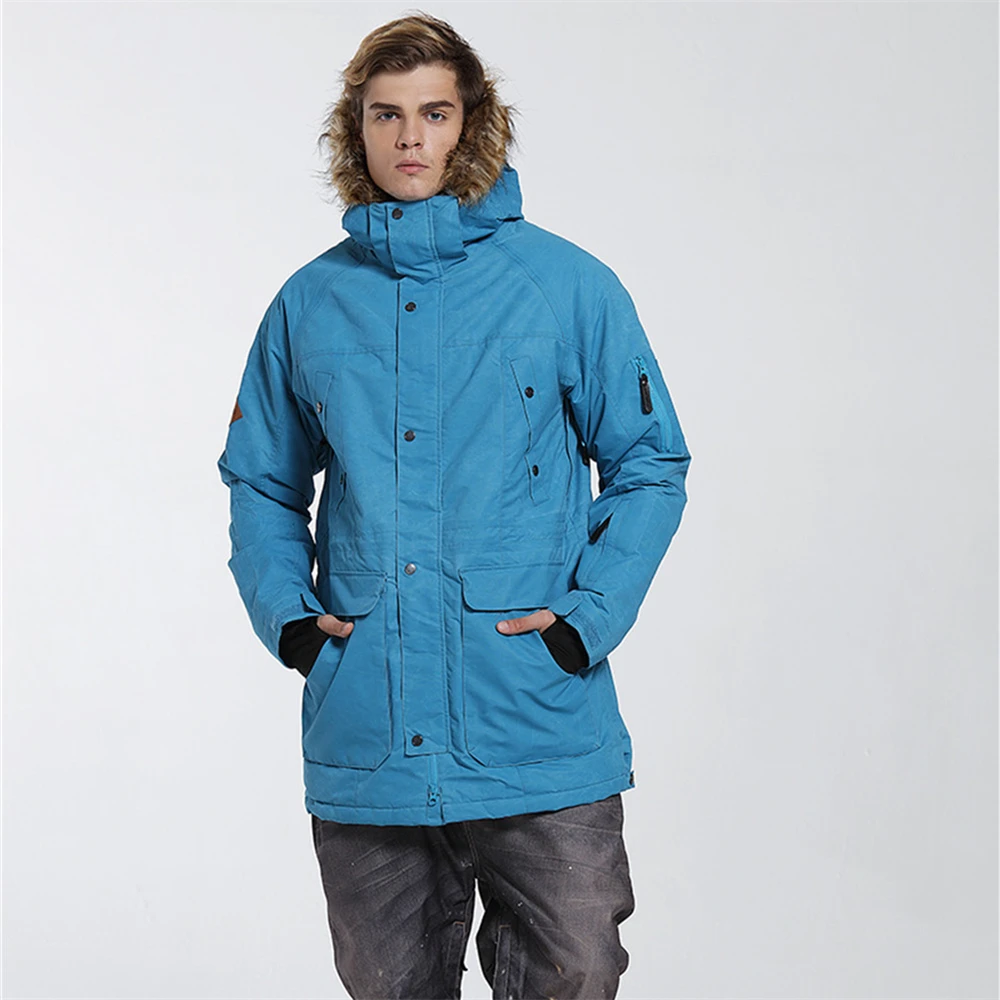GSOU зимняя Лыжная куртка для мужчин сноуборд с меховым капюшоном