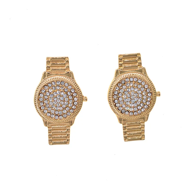 

Hip Hop Gold Watch Drop Earring For Women Rhinstone Large Statement Earrings Brincos Fashion Jewelry Party Gift