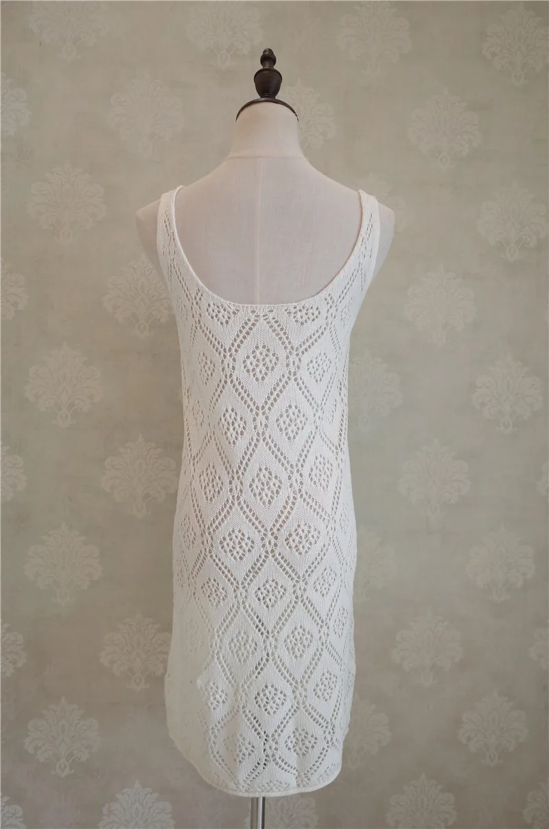 2020 белая вязаная крючком пляжная туника Сексуальная Открытая открытая спина