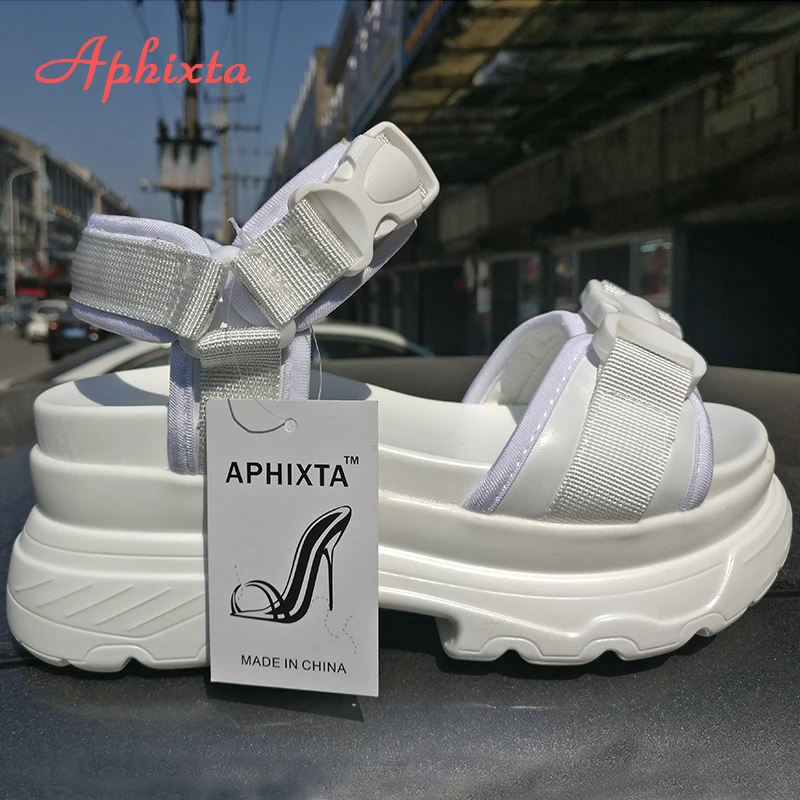 Сандалии Aphixta женские на платформе 8 см парусиновые босоножки высоком каблуке с