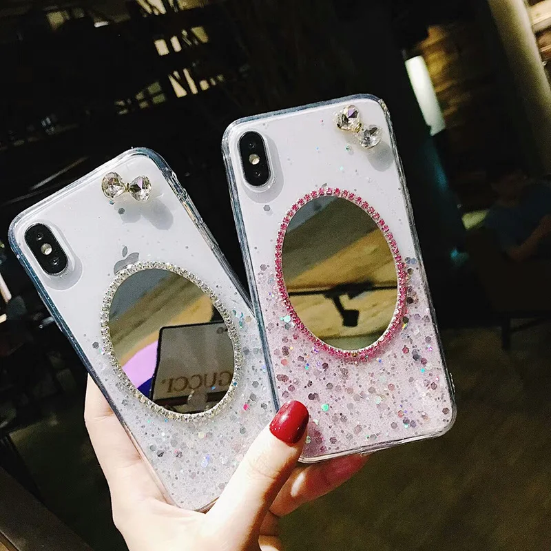 Модные блестящие блестка блестками Зеркало чехол для iPhone X прозрачный мягкий