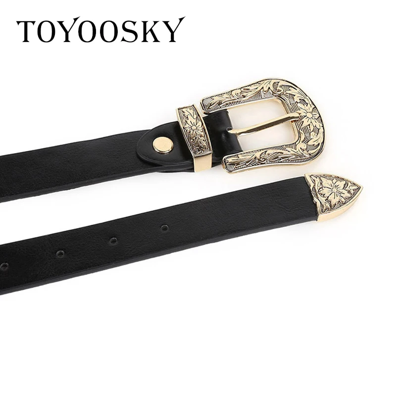 Женский ремень в ковбойском стиле TOYOOSKY черный пояс из искусственной кожи с
