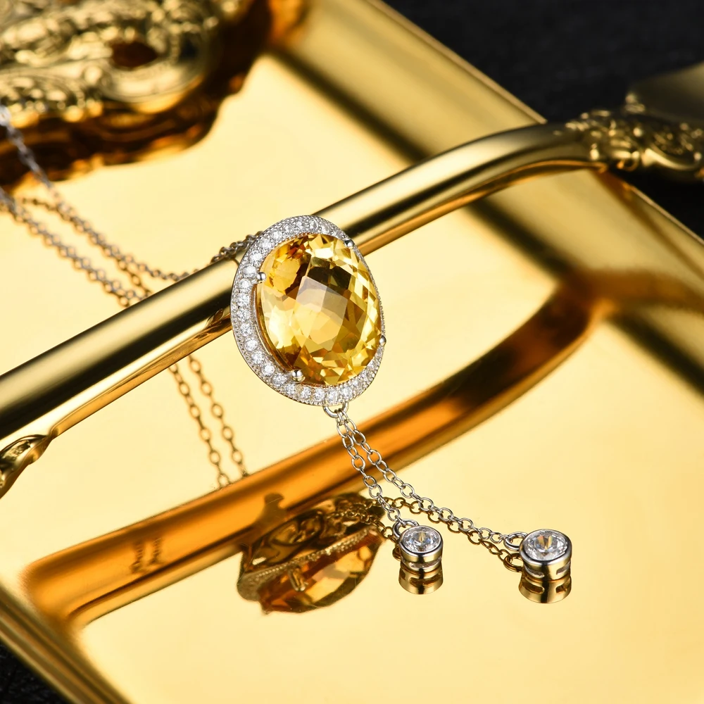 L& zuan 17.44CT натуральный цитрин Ювелирный Набор стерлингового серебра 925 пробы Серьги с кисточками/кулон для свадьбы желтый драгоценный камень ювелирные изделия