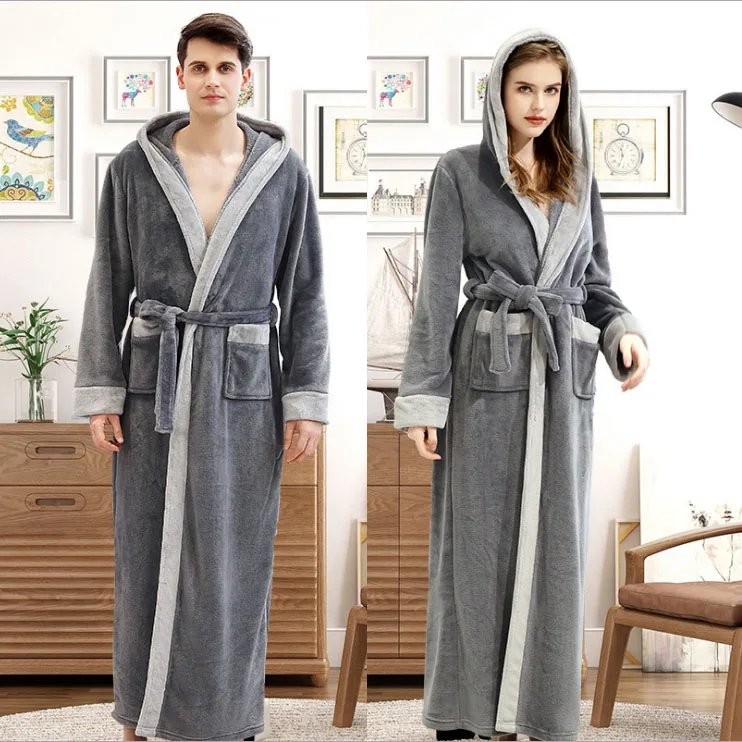 CAVME Hooded Gray 1 Зима, длинный халат с капюшоном размера плюс, 100 кг, плотный теплый халат для женщин, длинное кимоно, логотип на заказ - Цвет: CAVME Hooded Gray 1