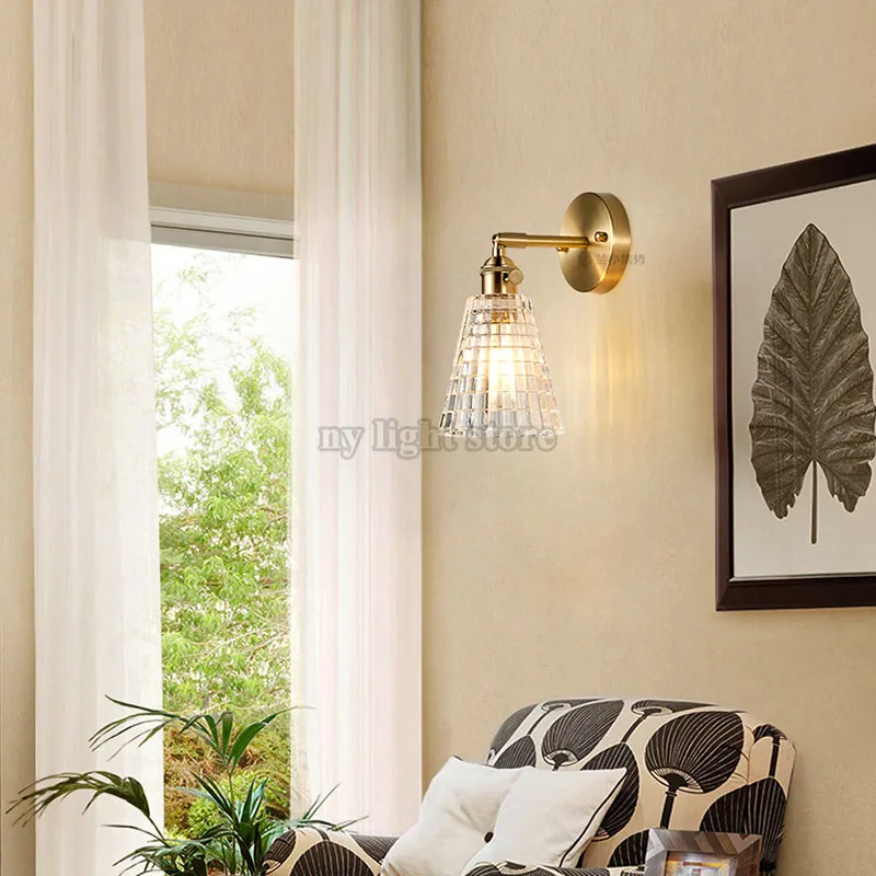 Modern Luxury LED Copper Clear Glass Shade Wall Light Sconce For Foyer Living Room | Освещение