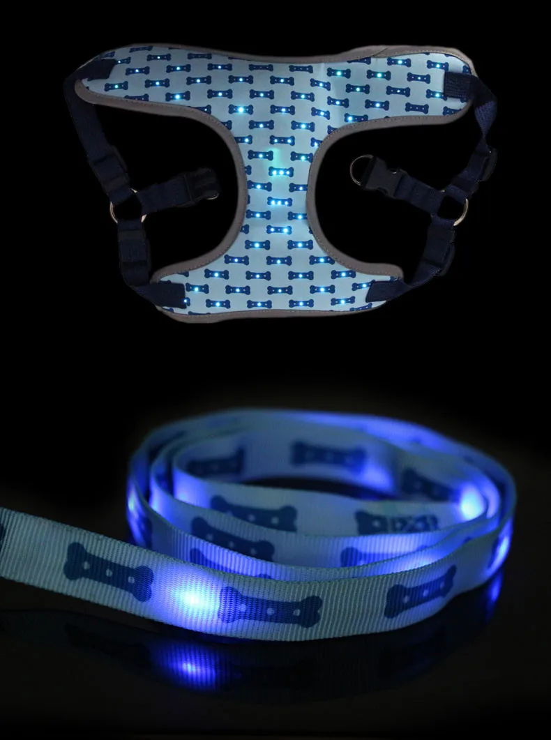 

D01 Reflective LED light nylon pet dog vest harnesses and pet leashes set