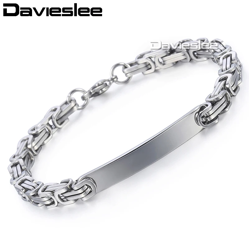 Мужской браслет с гравировкой Davieslee LKB563 византийская цепочка из нержавеющей