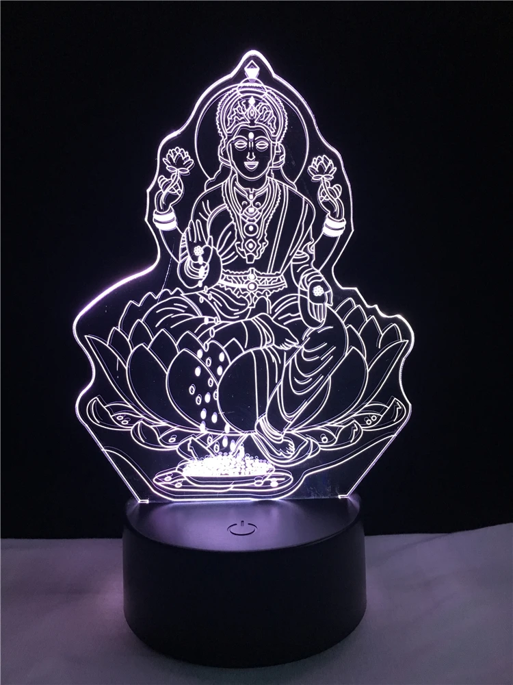 Популярные четыре рисунка от руки Будды 3D ночник LED 7 цветов градиентная Illusion