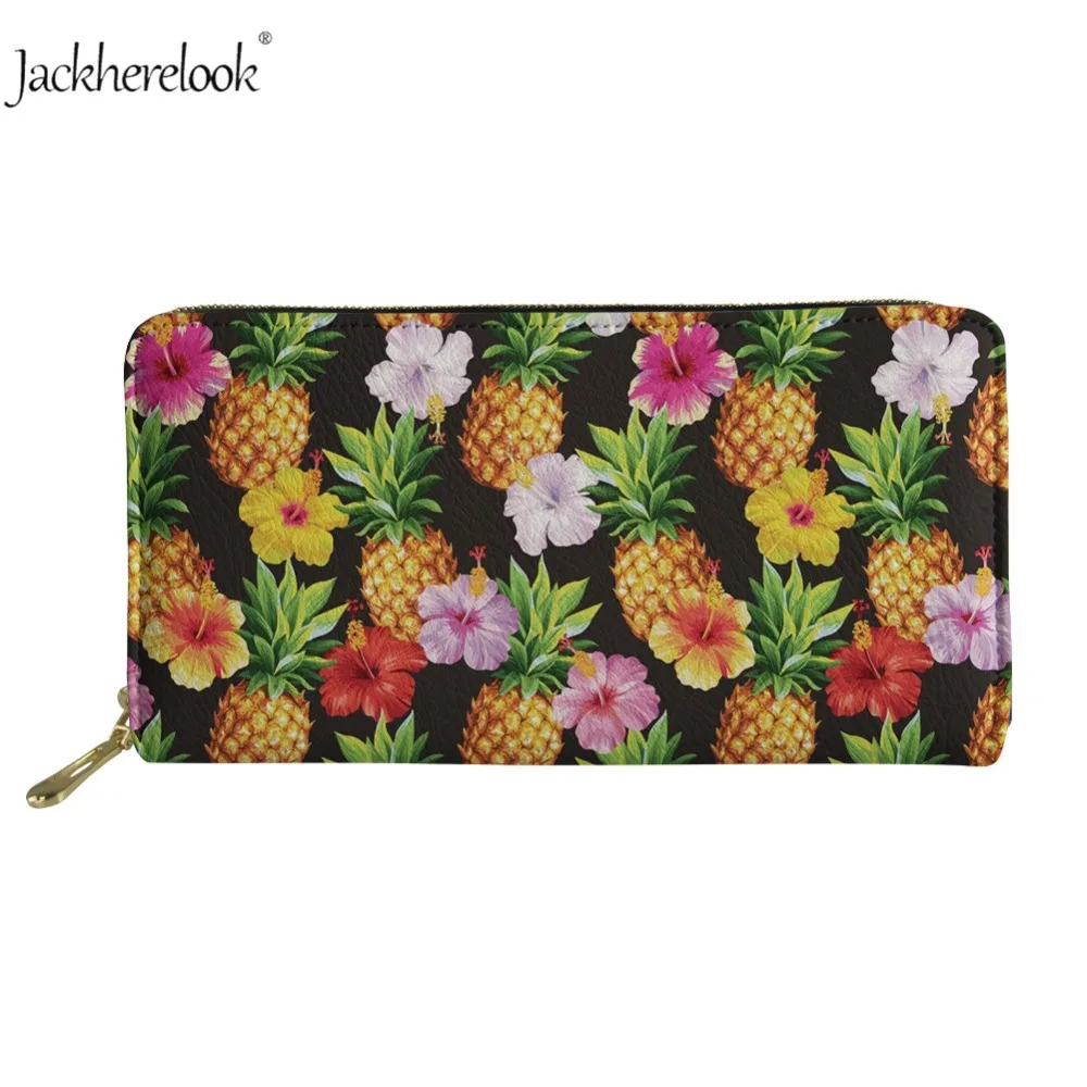 

Кожаные кошельки Jackherelook с ананасом для женщин, Дамский клатч с тропическим рисунком фруктов, Длинный кошелек для монет и карт