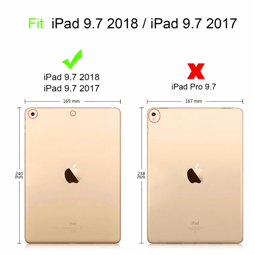 Чехол для iPad 6го поколения, чехол funda для iPad 9,7 /, модель A1822 A1893, жесткая задняя панель из поликарбоната+ PU кожа, чехол-подставка+ пленка+ ручка