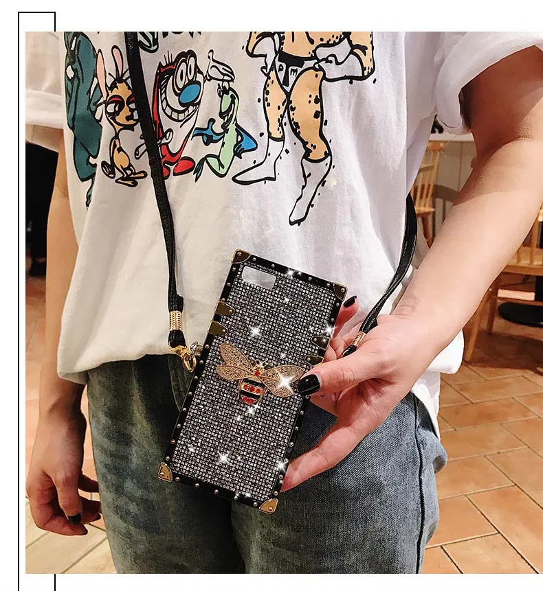 Блестящий чехол с ремешком через плечо для iPhone XS Max XR X, роскошный блестящий чехол для телефона с бриллиантами для iPhone 6S 7 8 Plus, чехол для девочки - Цвет: 3