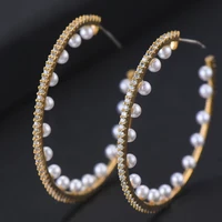 godki 43mm circle imitation pearl cubic zirconia pave women wedding bridal party engagement party earring jewelry