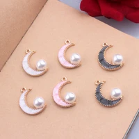 10pcslot trendy moon with imitation pearl gold colour enamel charms pendant braclets jewelry finding diy craft