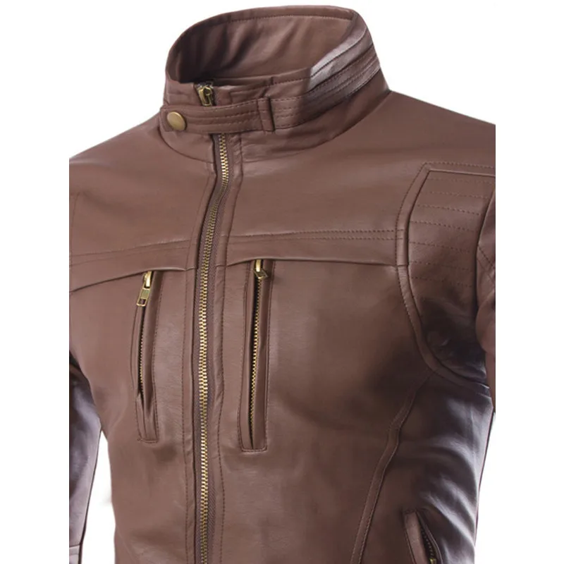 

Nice Spring Autumn Leather Jacket Men Fashion Stand Collar PU Leather Jacket Motorcycle Jaqueta De Couro Mens Leather Jacket
