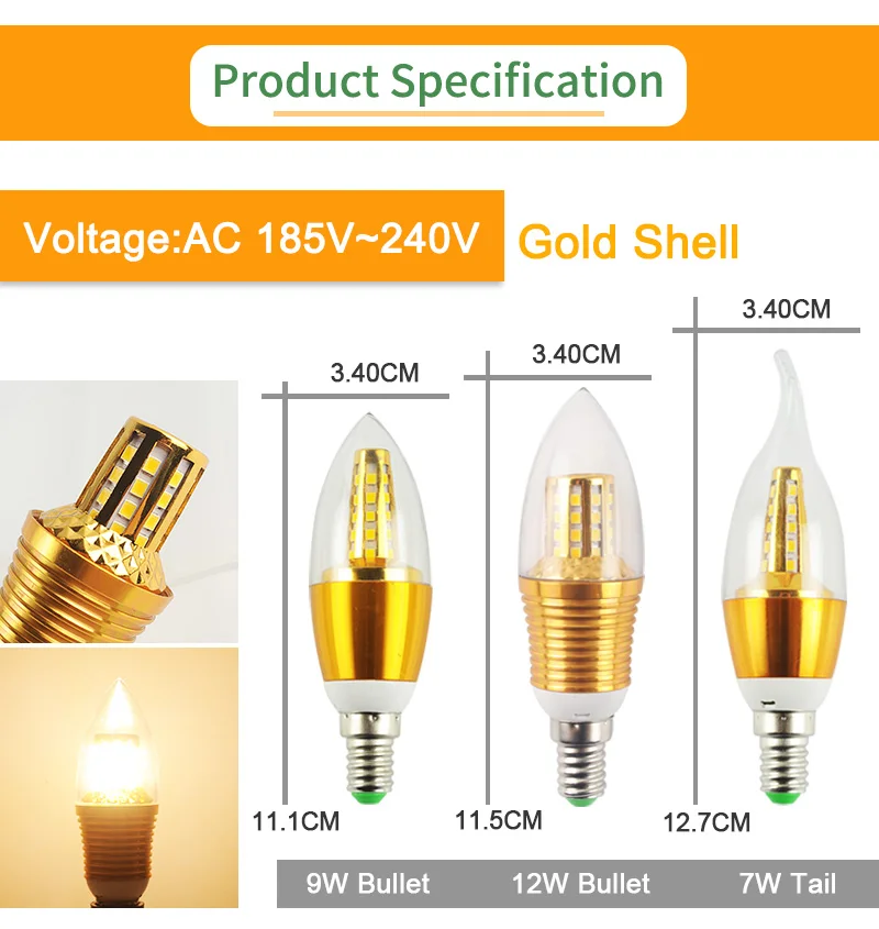 Kaguyahime LED E14 свечки Алюминий Лампа AC 220V 5W 7W 9W 12W 240V SMD2835 энергии энергосберегающие лампы Освещение в помещении лампы украш